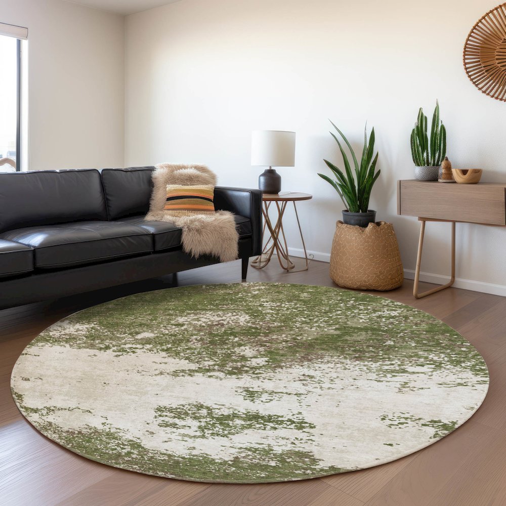 Premium Machine Washable Mayfield AMF1027 Olive 8' x 8' Round Rug. Picture 5