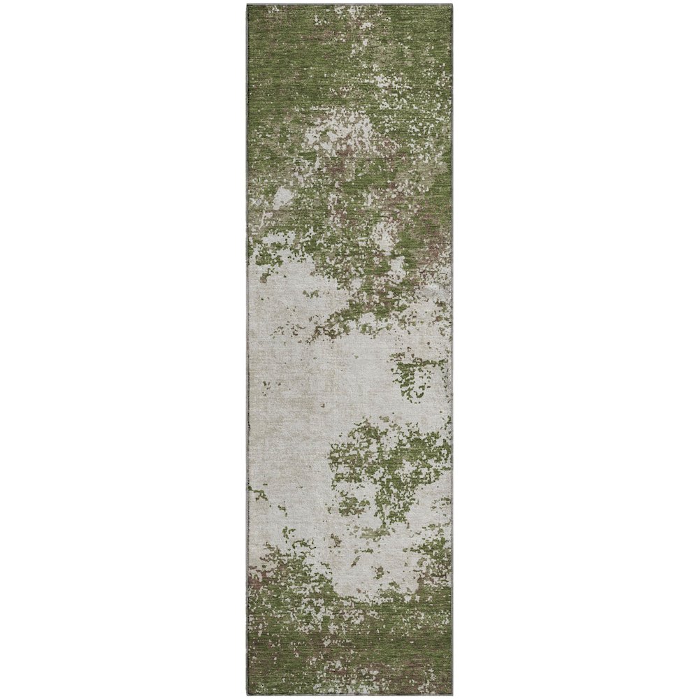 Premium Machine Washable Mayfield AMF1027 Olive 2'3" x 7'6" Runner Rug. Picture 1