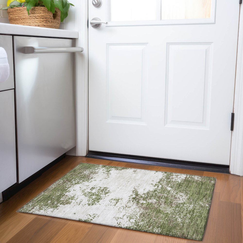Premium Machine Washable Mayfield AMF1027 Olive 1'8" x 2'6" Rug. Picture 5