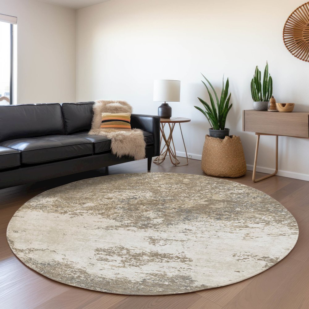 Premium Machine Washable Mayfield AMF1027 Taupe 8' x 8' Round Rug. Picture 5