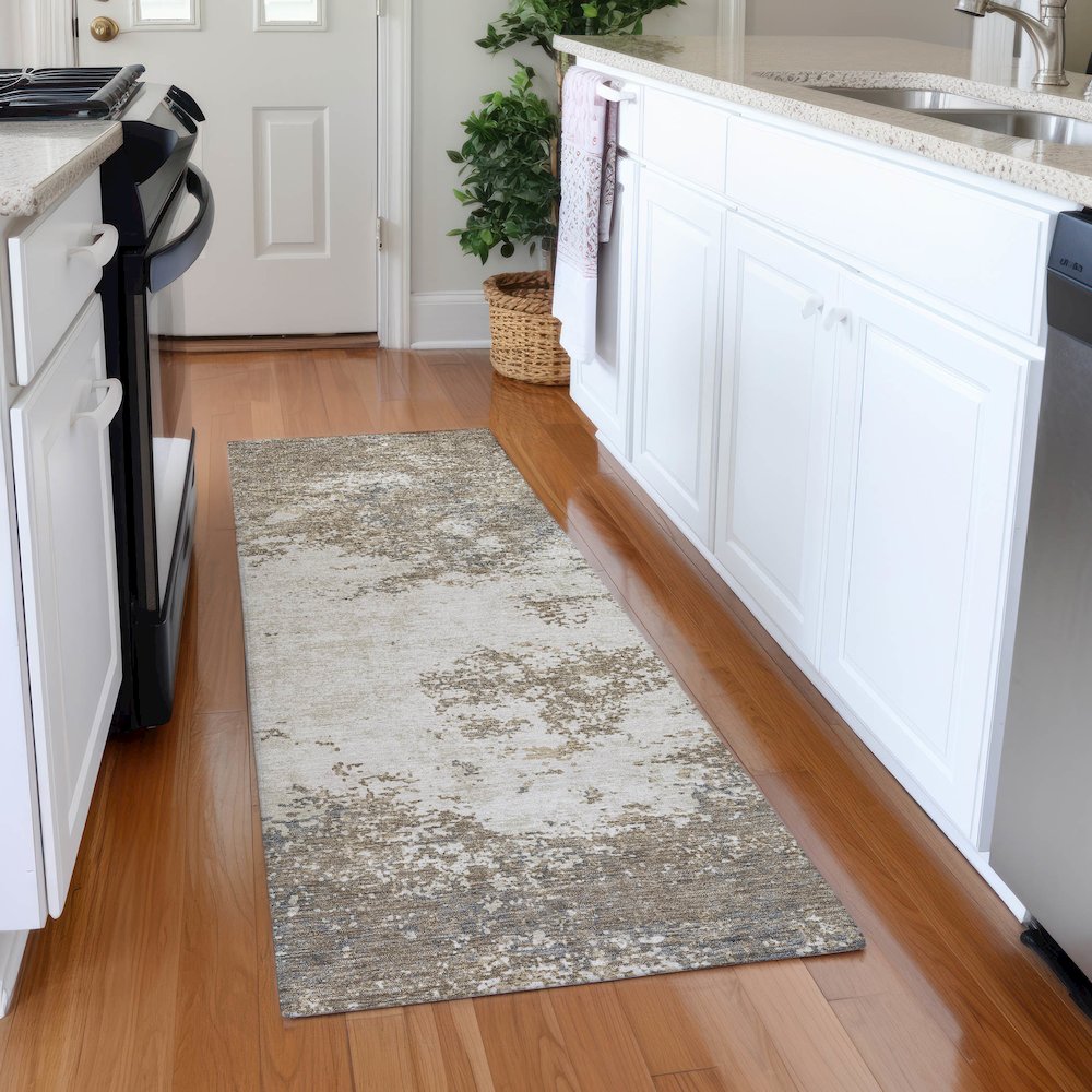 Premium Machine Washable Mayfield AMF1027 Taupe 2'3" x 7'6" Runner Rug. Picture 5