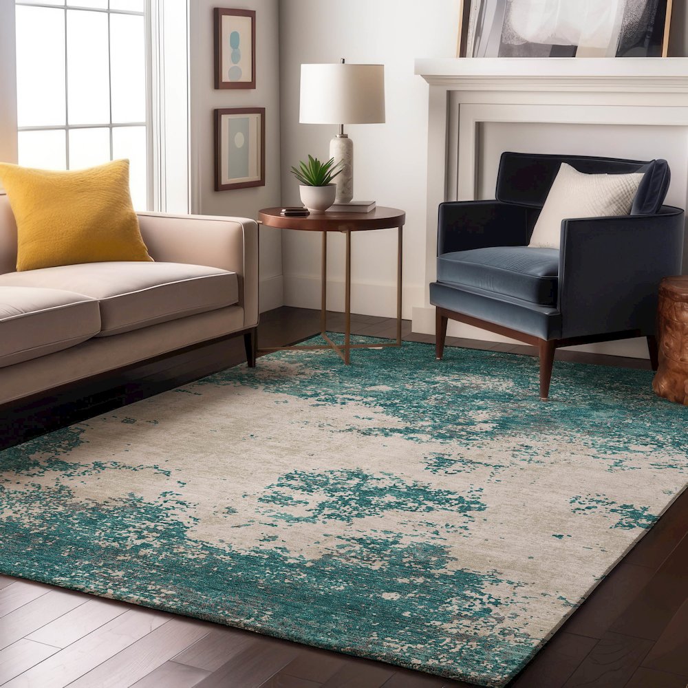 Premium Machine Washable Mayfield AMF1027 Teal 2'6" x 3'10" Rug. Picture 5