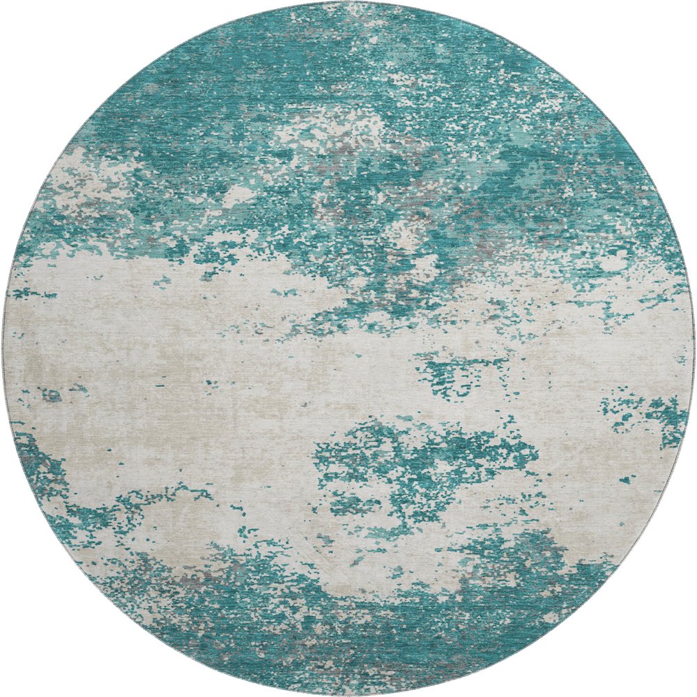 Premium Machine Washable Mayfield AMF1027 Teal 8' x 8' Round Rug. Picture 1