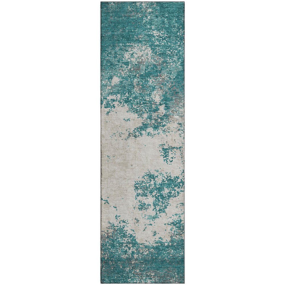Premium Machine Washable Mayfield AMF1027 Teal 2'3" x 7'6" Runner Rug. Picture 1