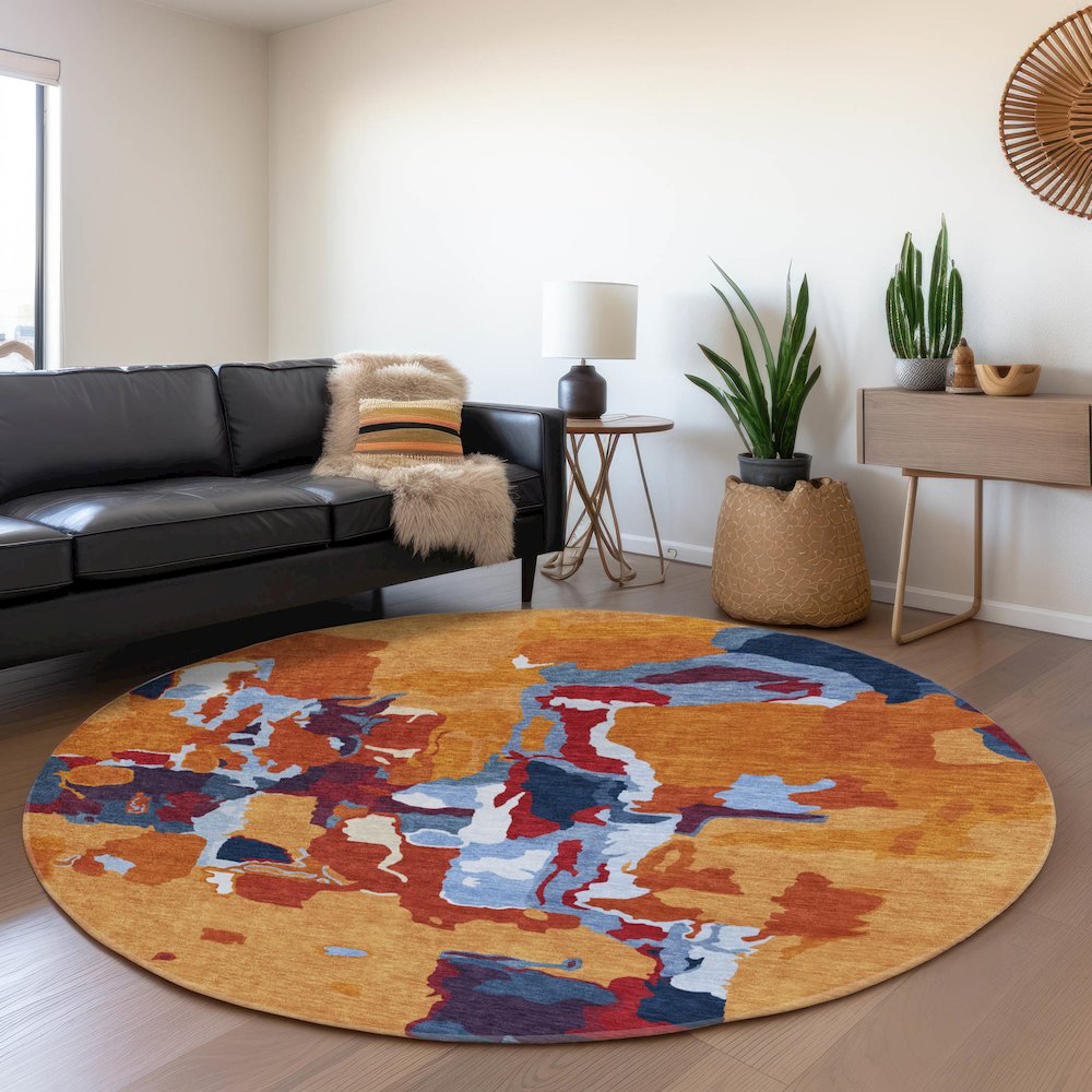 Premium Machine Washable Mayfield AMF1028 Copper 8' x 8' Round Rug. Picture 5