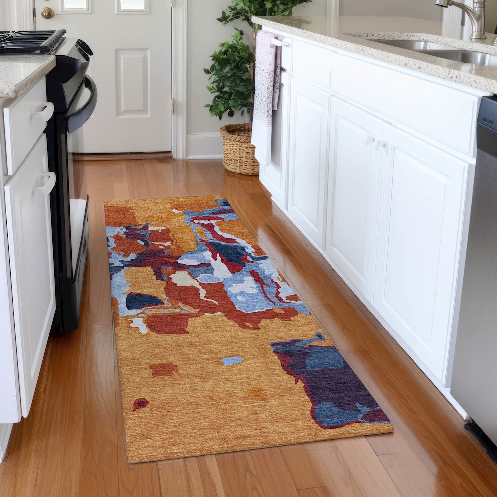 Premium Machine Washable Mayfield AMF1028 Copper 2'3" x 7'6" Runner Rug. Picture 5