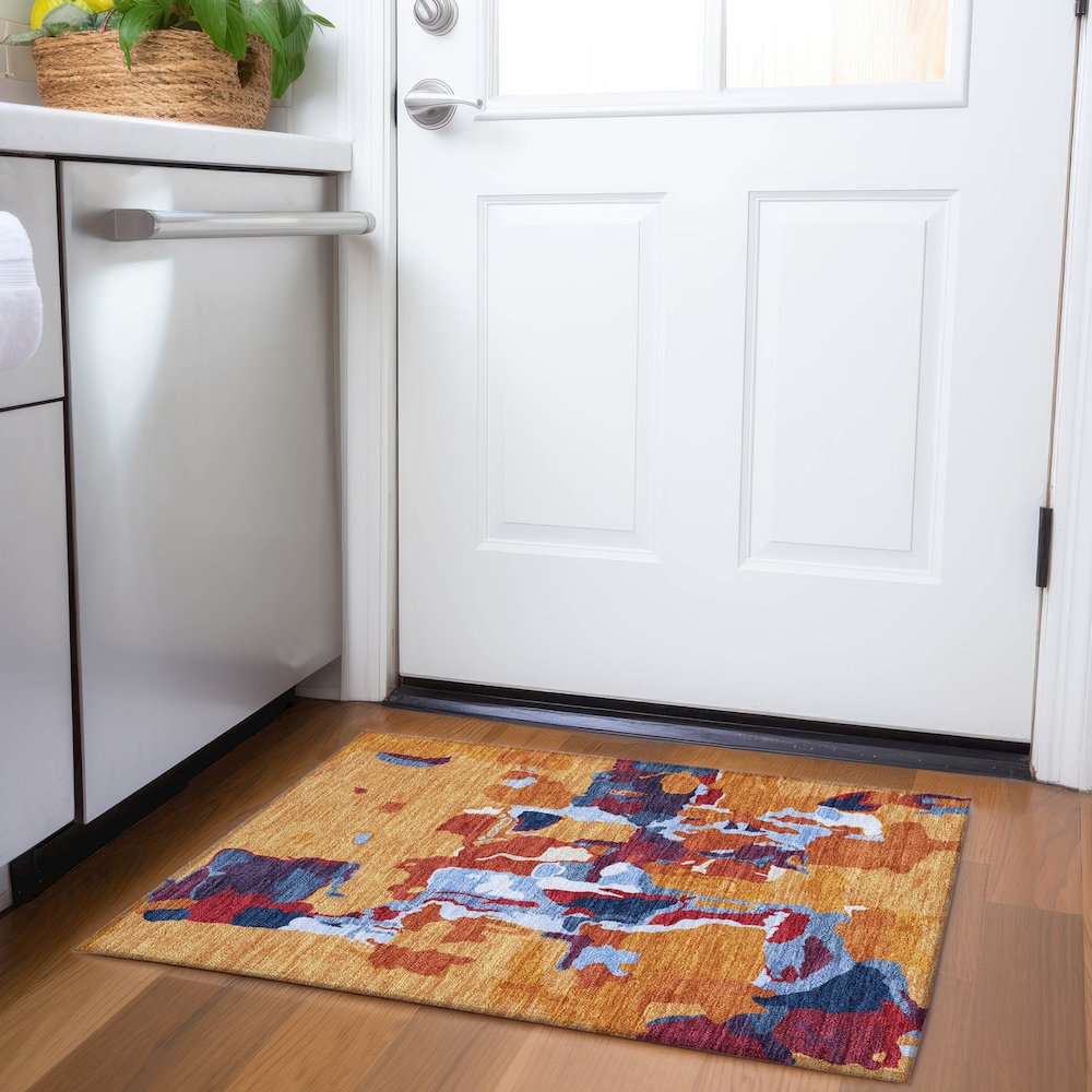 Premium Machine Washable Mayfield AMF1028 Copper 1'8" x 2'6" Rug. Picture 5