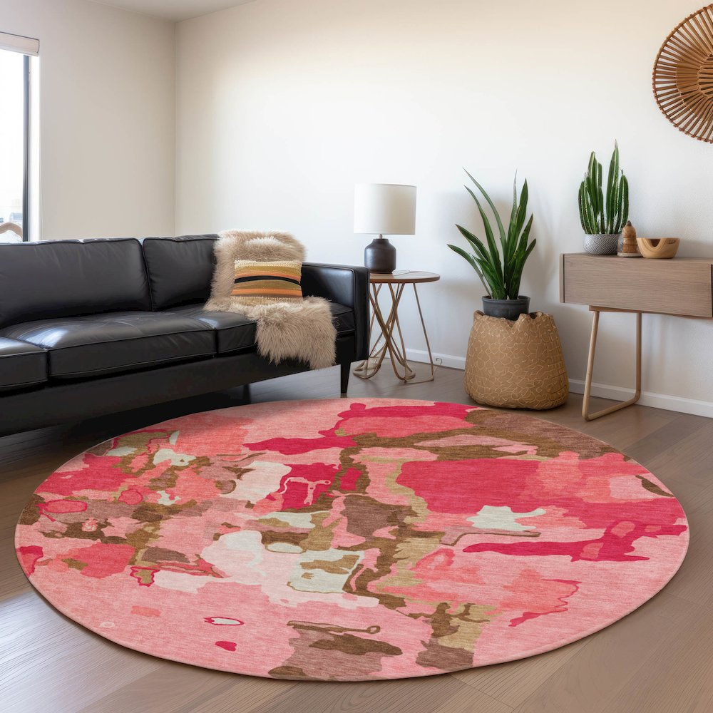 Premium Machine Washable Mayfield AMF1028 Coral 8' x 8' Round Rug. Picture 5