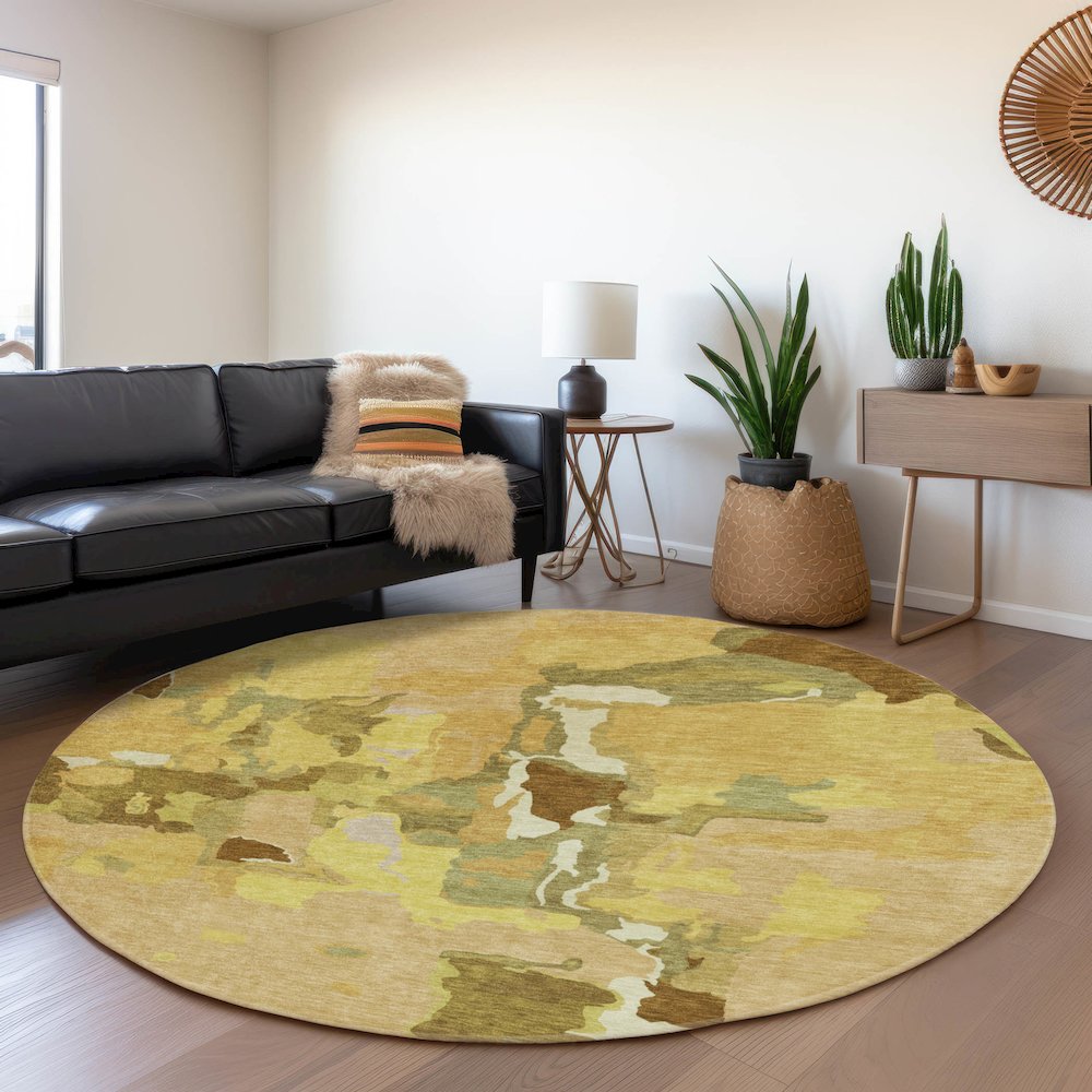 Premium Machine Washable Mayfield AMF1028 Gold 8' x 8' Round Rug. Picture 5