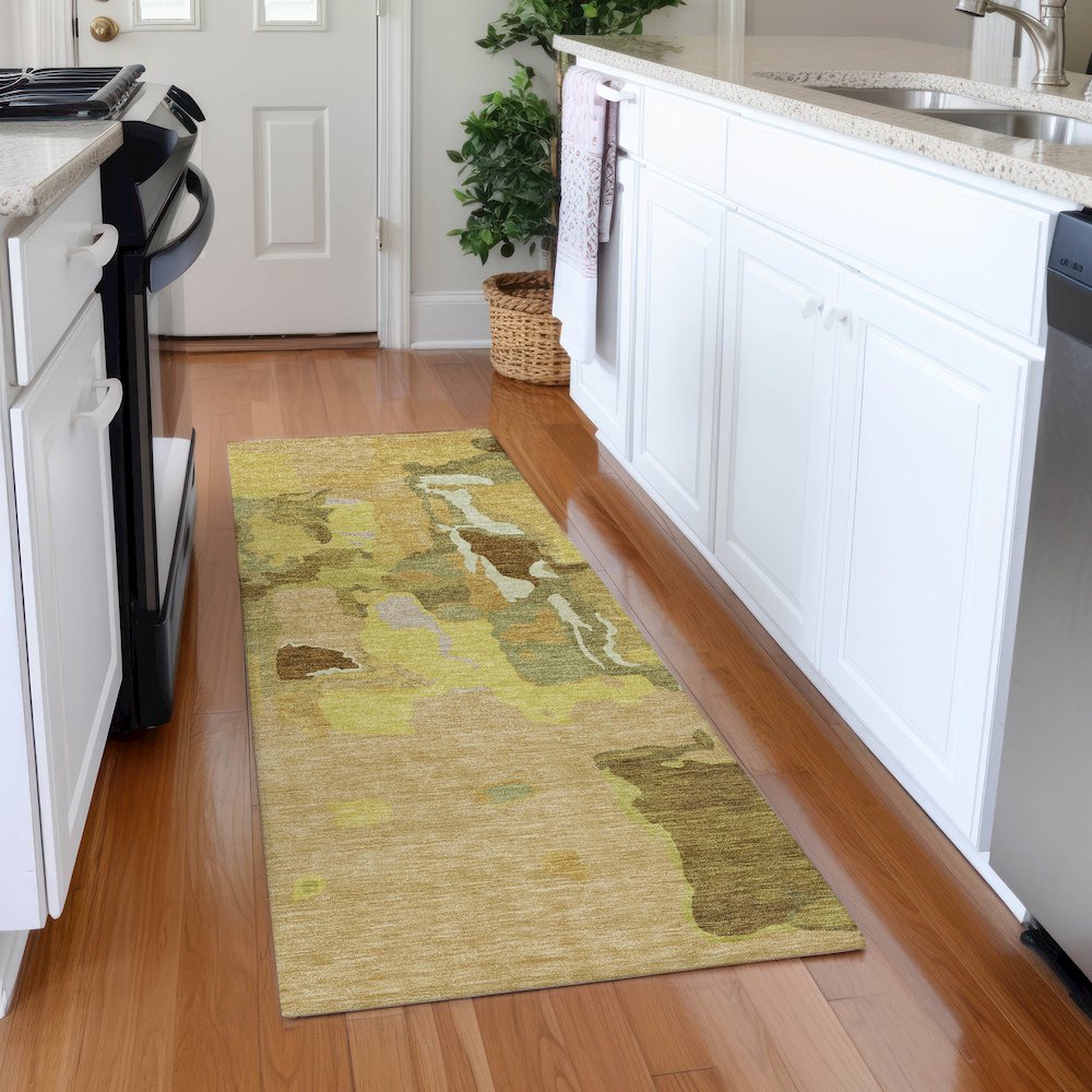 Premium Machine Washable Mayfield AMF1028 Gold 2'3" x 7'6" Runner Rug. Picture 5
