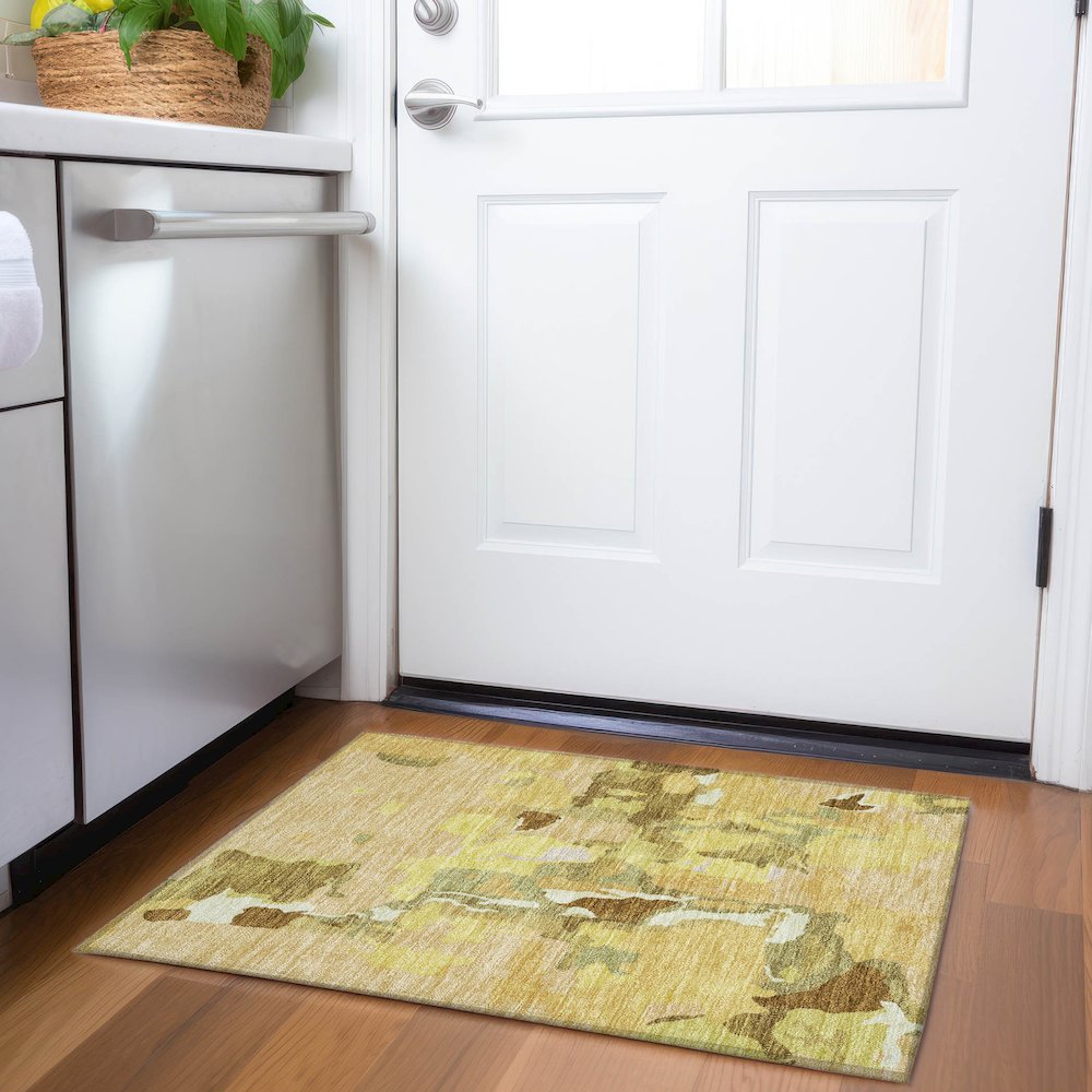 Premium Machine Washable Mayfield AMF1028 Gold 1'8" x 2'6" Rug. Picture 5