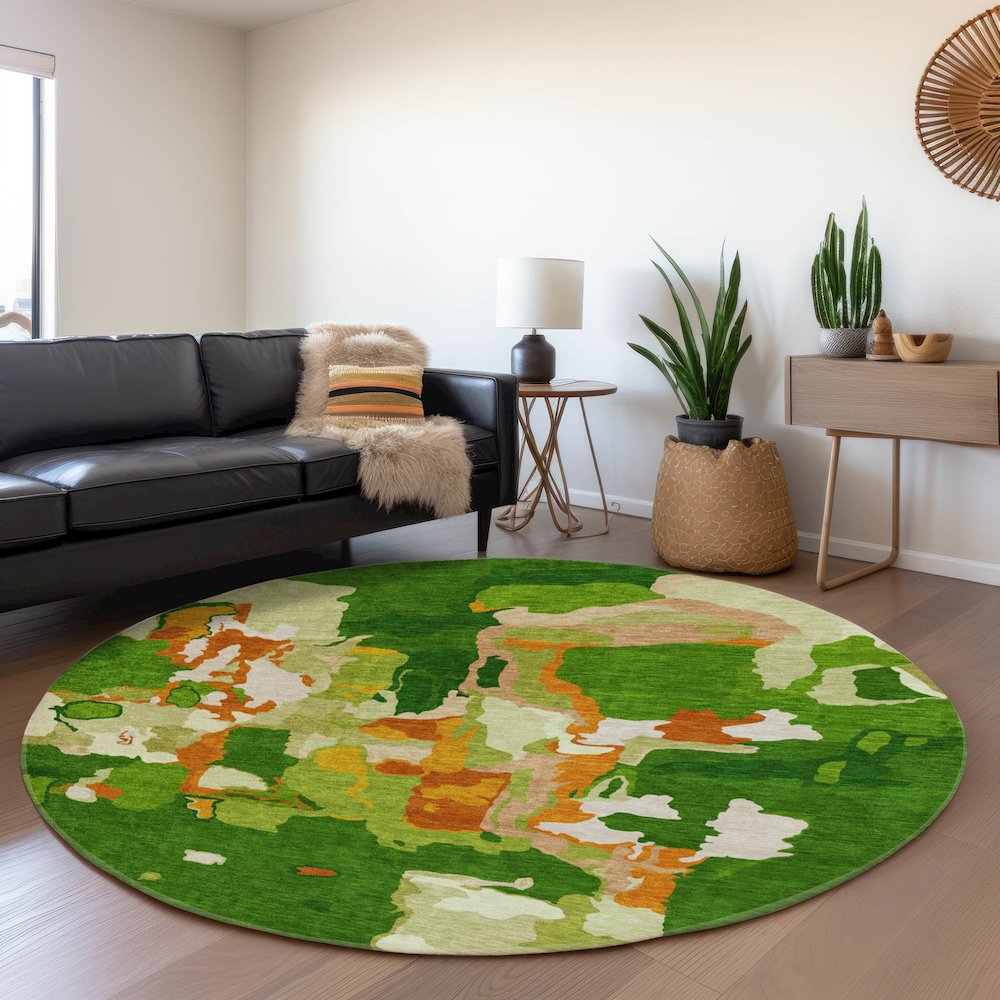 Premium Machine Washable Mayfield AMF1028 Green 8' x 8' Round Rug. Picture 5