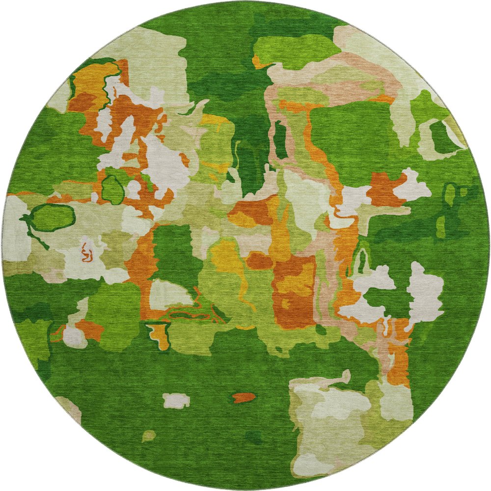 Premium Machine Washable Mayfield AMF1028 Green 8' x 8' Round Rug. Picture 1