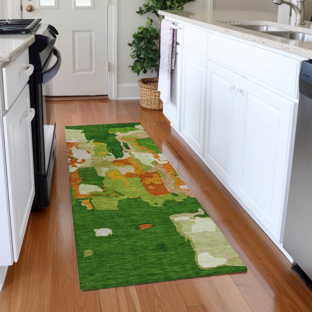 Premium Machine Washable Mayfield AMF1028 Green 2'3" x 7'6" Runner Rug. Picture 5