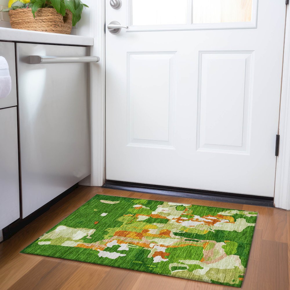 Premium Machine Washable Mayfield AMF1028 Green 1'8" x 2'6" Rug. Picture 5