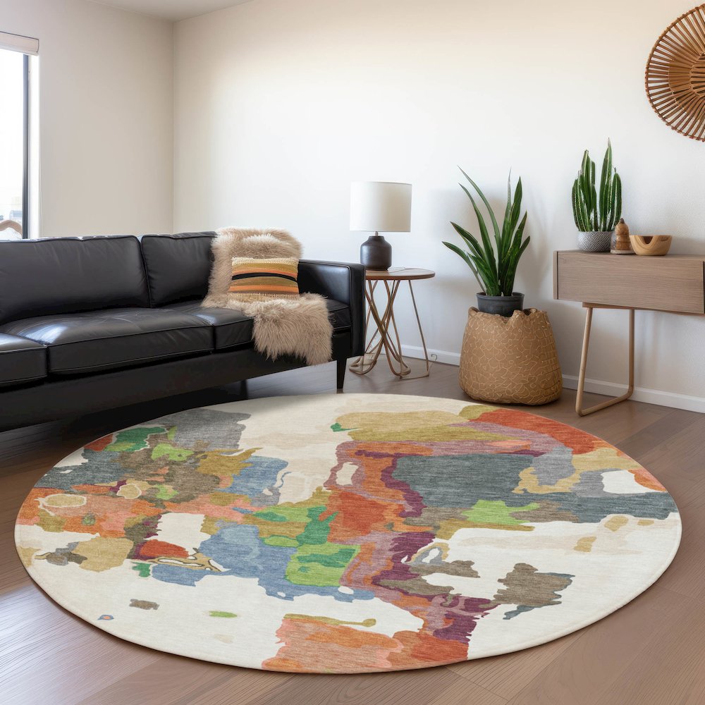 Premium Machine Washable Mayfield AMF1028 Ivory 8' x 8' Round Rug. Picture 5