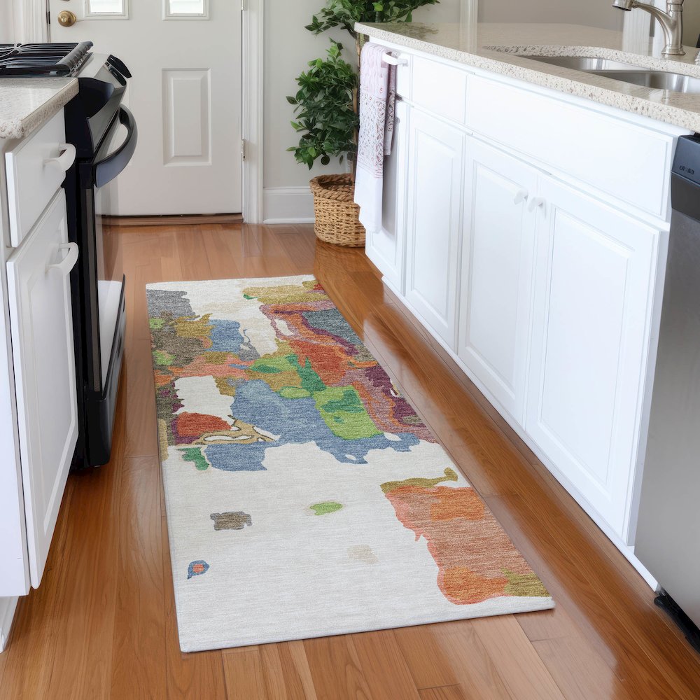 Premium Machine Washable Mayfield AMF1028 Ivory 2'3" x 7'6" Runner Rug. Picture 5