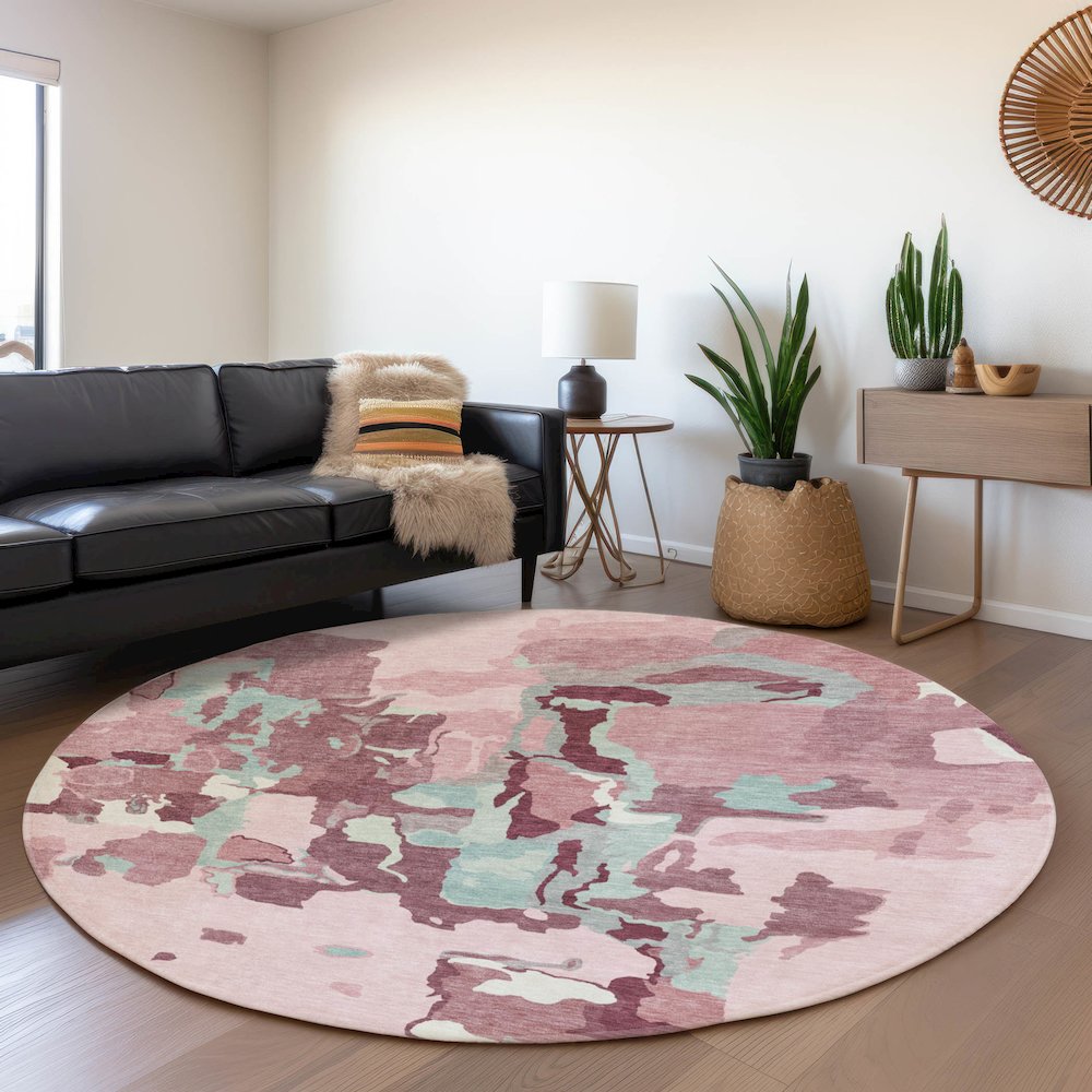 Premium Machine Washable Mayfield AMF1028 Pink 8' x 8' Round Rug. Picture 5