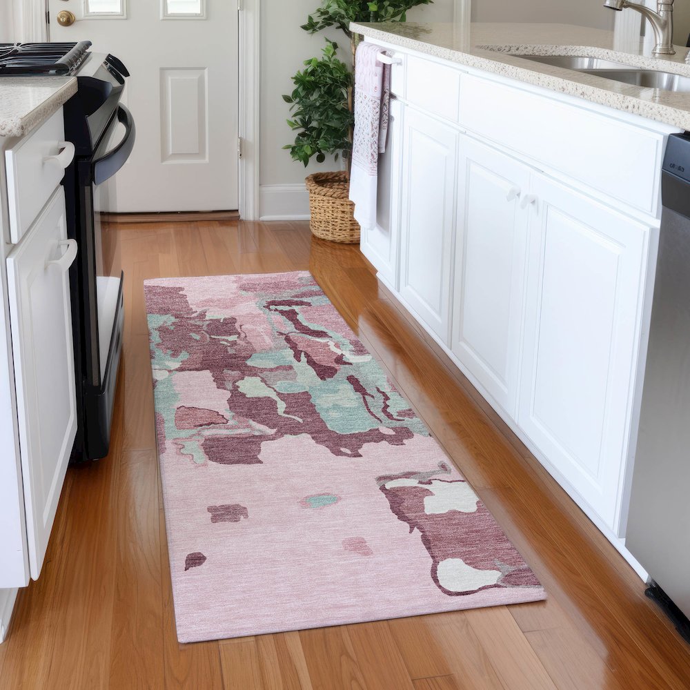 Premium Machine Washable Mayfield AMF1028 Pink 2'3" x 7'6" Runner Rug. Picture 5