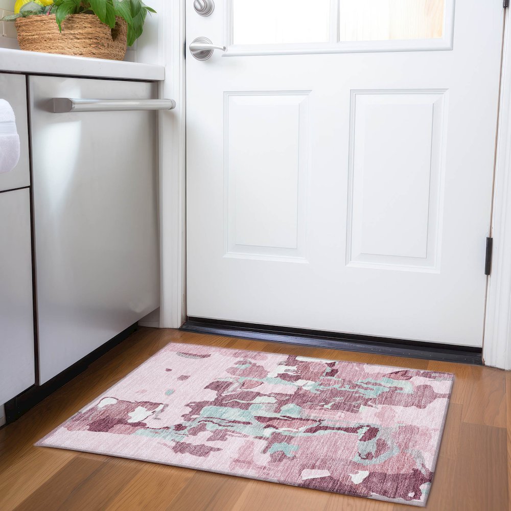 Premium Machine Washable Mayfield AMF1028 Pink 1'8" x 2'6" Rug. Picture 5