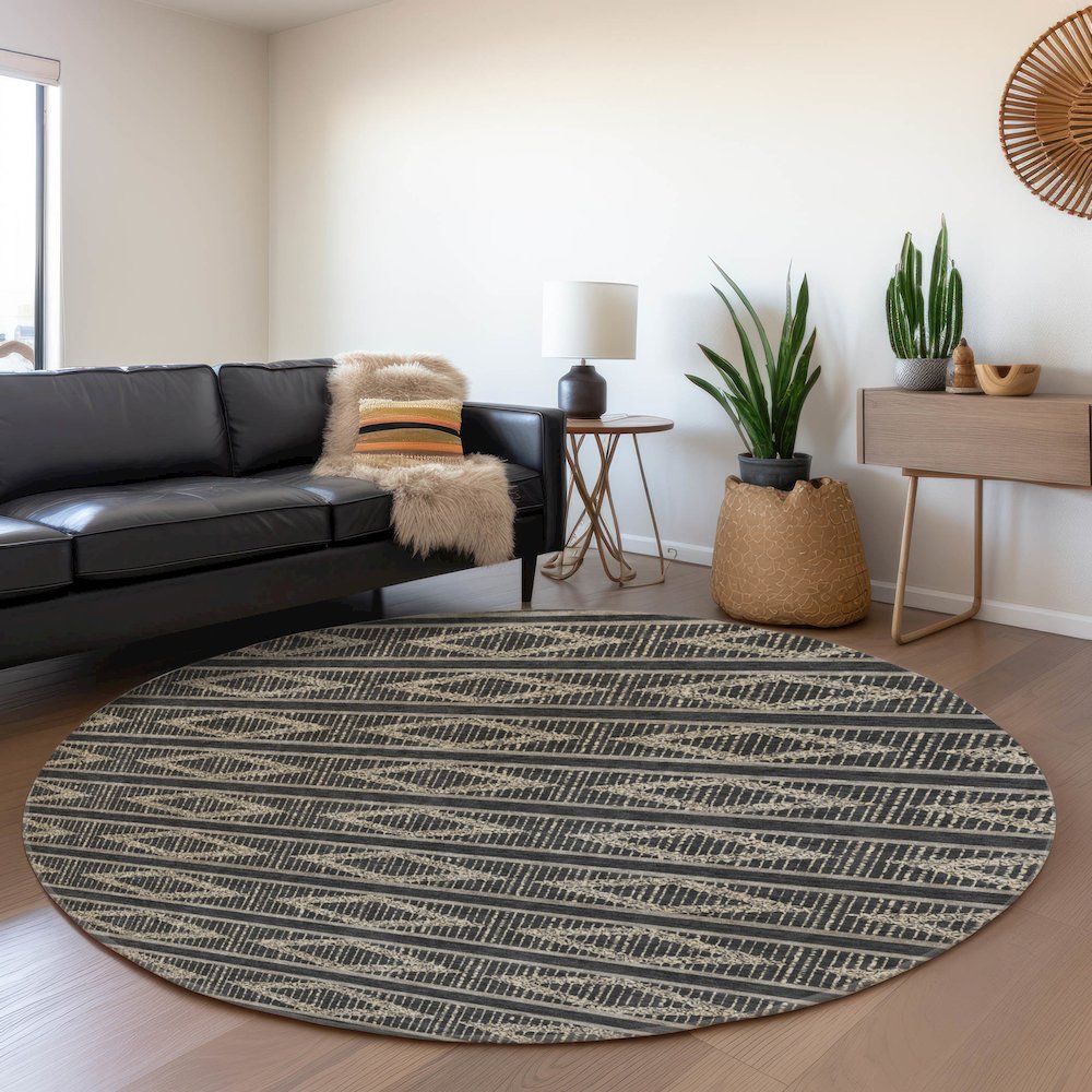 Premium Machine Washable Mayfield AMF1029 Black 8' x 8' Round Rug. Picture 5