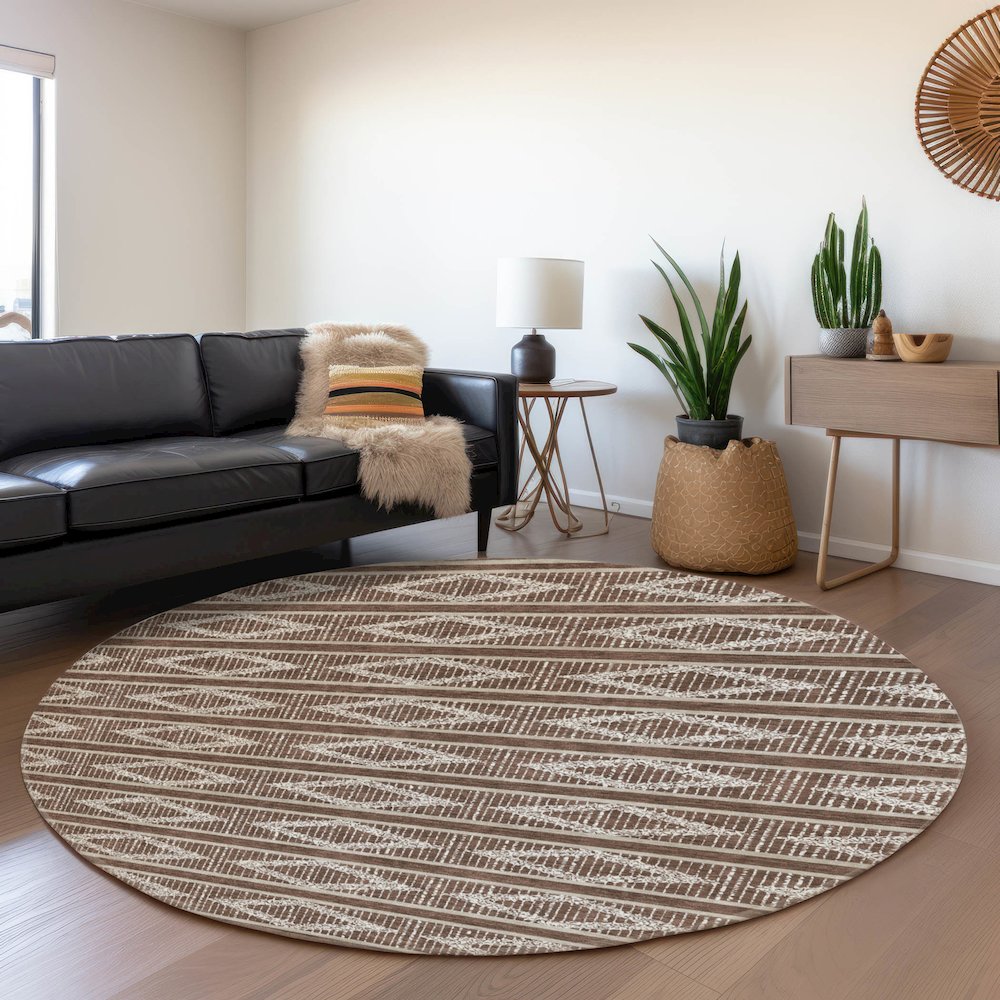 Premium Machine Washable Mayfield AMF1029 Brown 8' x 8' Round Rug. Picture 5