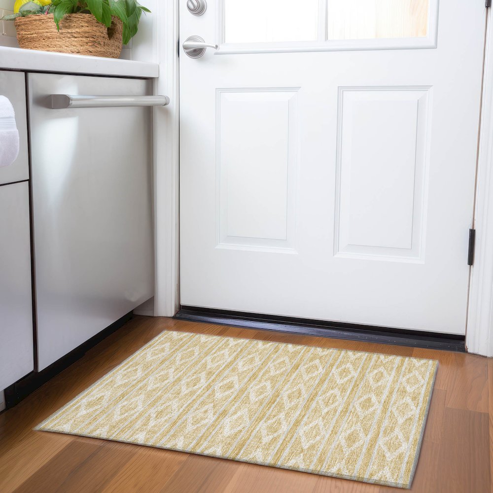 Premium Machine Washable Mayfield AMF1029 Gold 1'8" x 2'6" Rug. Picture 5