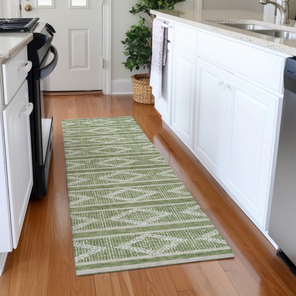 Premium Machine Washable Mayfield AMF1029 Green 2'3" x 7'6" Runner Rug. Picture 5