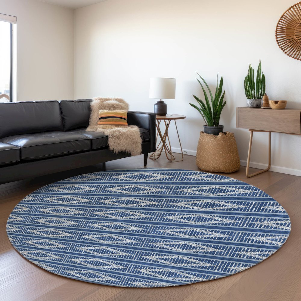 Premium Machine Washable Mayfield AMF1029 Navy 8' x 8' Round Rug. Picture 5