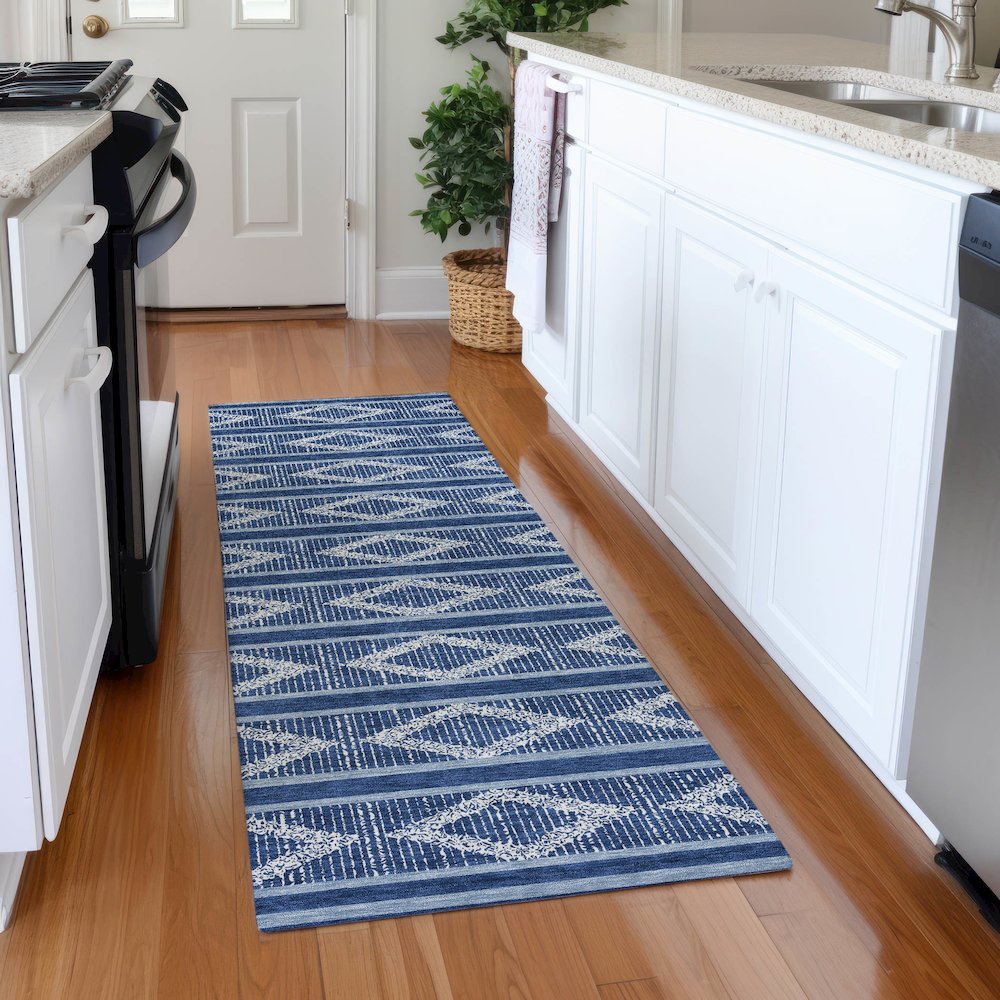 Premium Machine Washable Mayfield AMF1029 Navy 2'3" x 7'6" Runner Rug. Picture 5