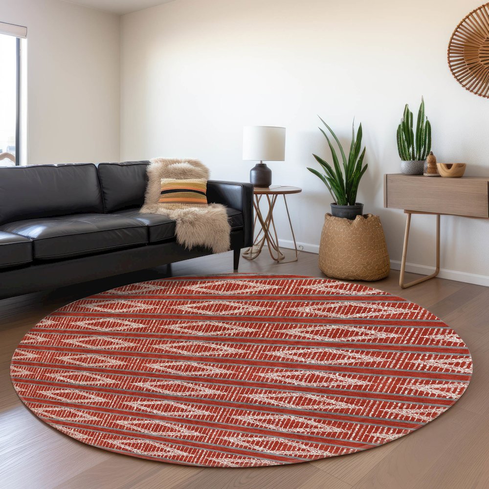 Premium Machine Washable Mayfield AMF1029 Red 8' x 8' Round Rug. Picture 5