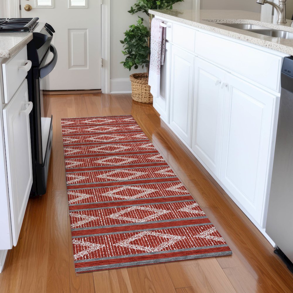Premium Machine Washable Mayfield AMF1029 Red 2'3" x 7'6" Runner Rug. Picture 5