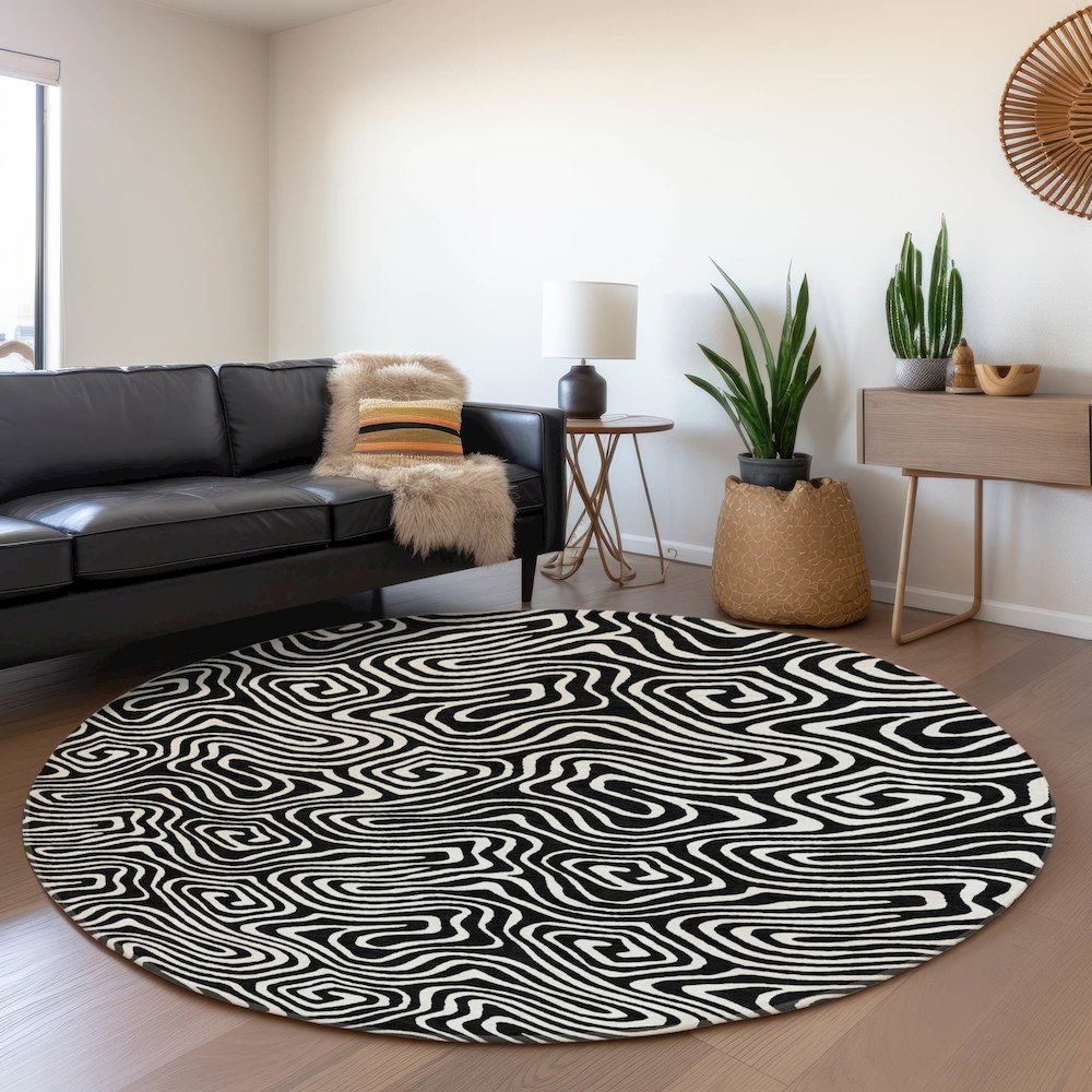 Premium Machine Washable Mayfield AMF1030 Black 8' x 8' Round Rug. Picture 5
