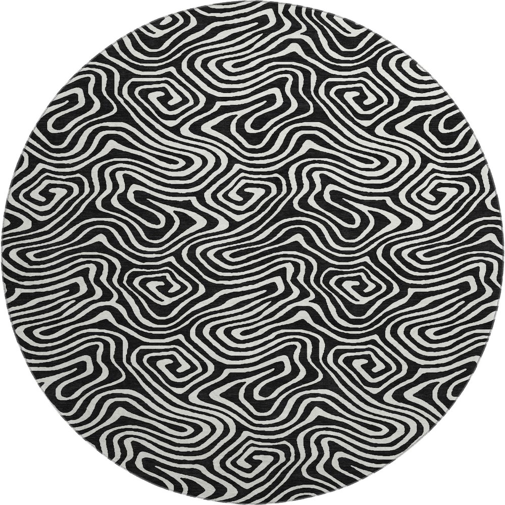 Premium Machine Washable Mayfield AMF1030 Black 8' x 8' Round Rug. Picture 1