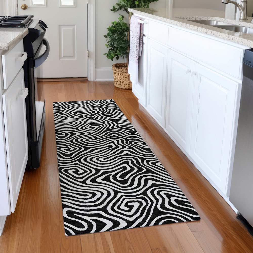 Premium Machine Washable Mayfield AMF1030 Black 2'3" x 7'6" Runner Rug. Picture 5