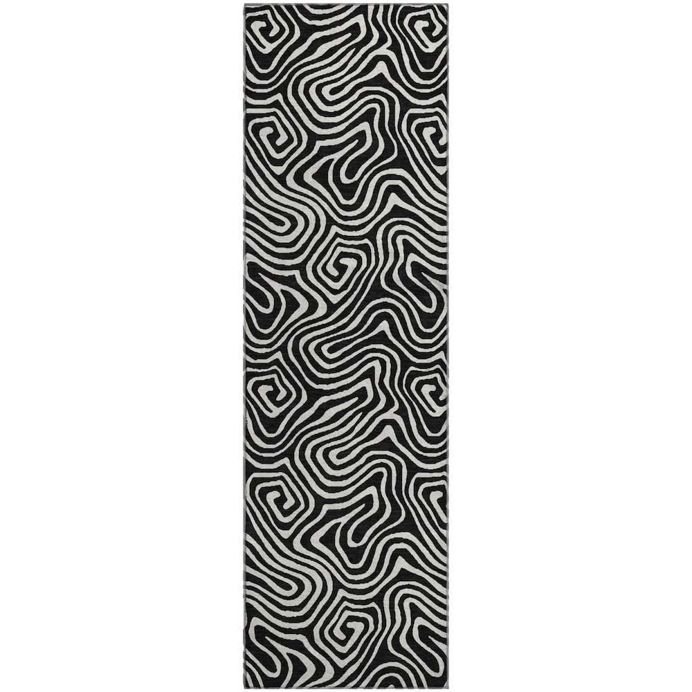 Premium Machine Washable Mayfield AMF1030 Black 2'3" x 7'6" Runner Rug. Picture 1
