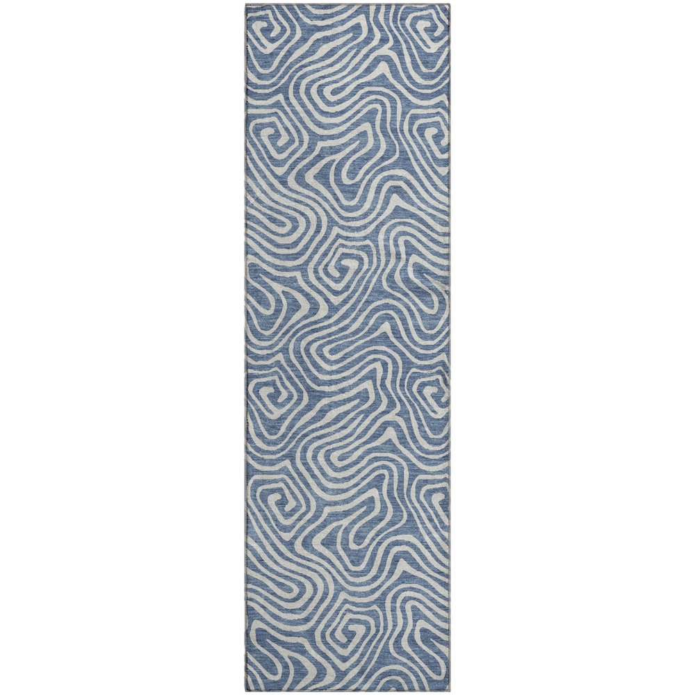 Premium Machine Washable Mayfield AMF1030 Denim 2'3" x 7'6" Runner Rug. Picture 1