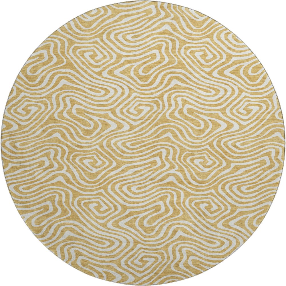 Premium Machine Washable Mayfield AMF1030 Gold 8' x 8' Round Rug. Picture 1