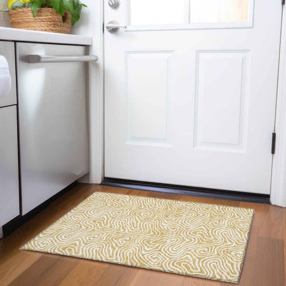 Premium Machine Washable Mayfield AMF1030 Gold 1'8" x 2'6" Rug. Picture 5