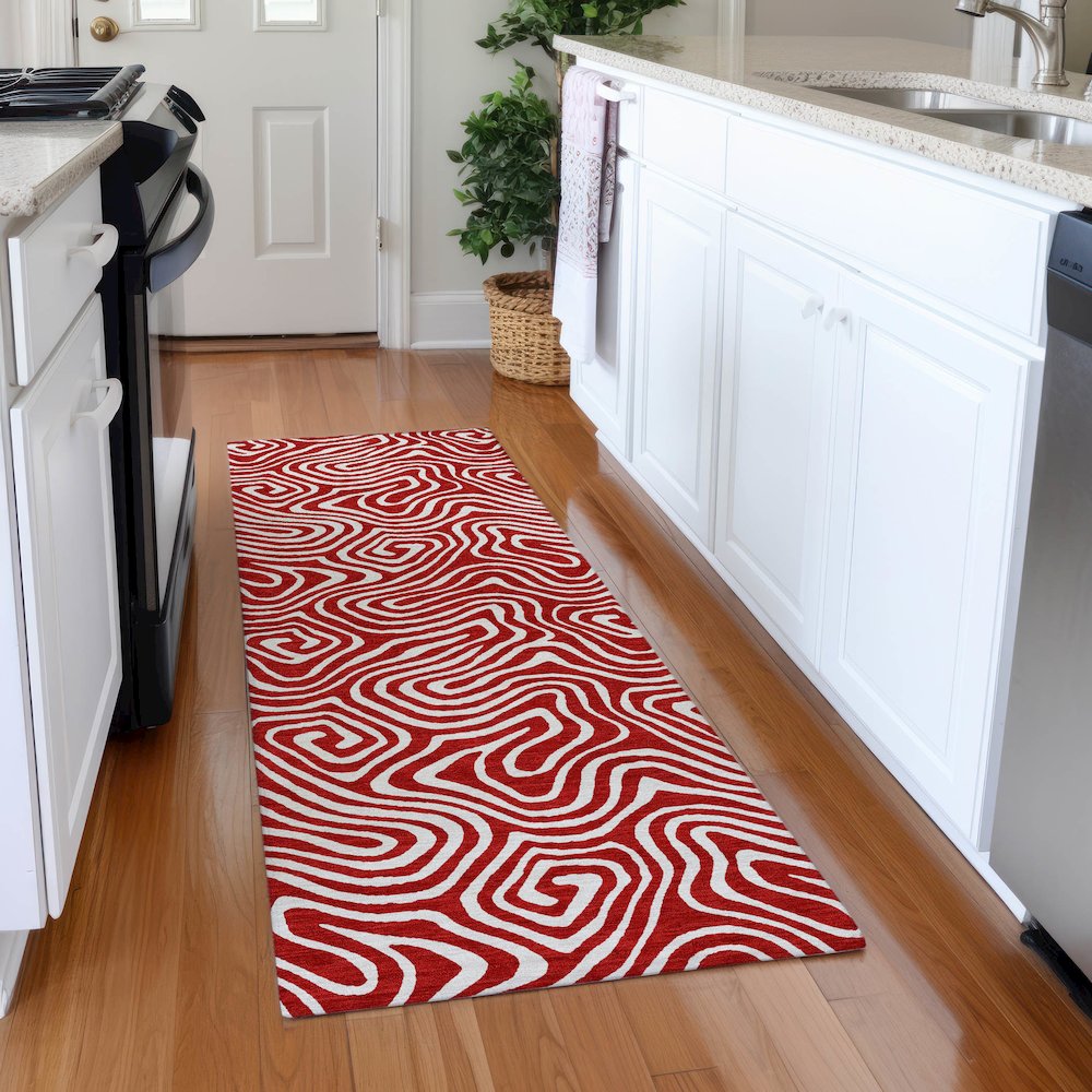 Premium Machine Washable Mayfield AMF1030 Red 2'3" x 7'6" Runner Rug. Picture 5