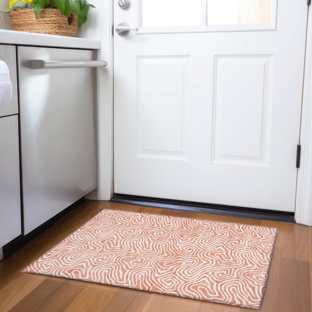 Premium Machine Washable Mayfield AMF1030 Salmon 1'8" x 2'6" Rug. Picture 5