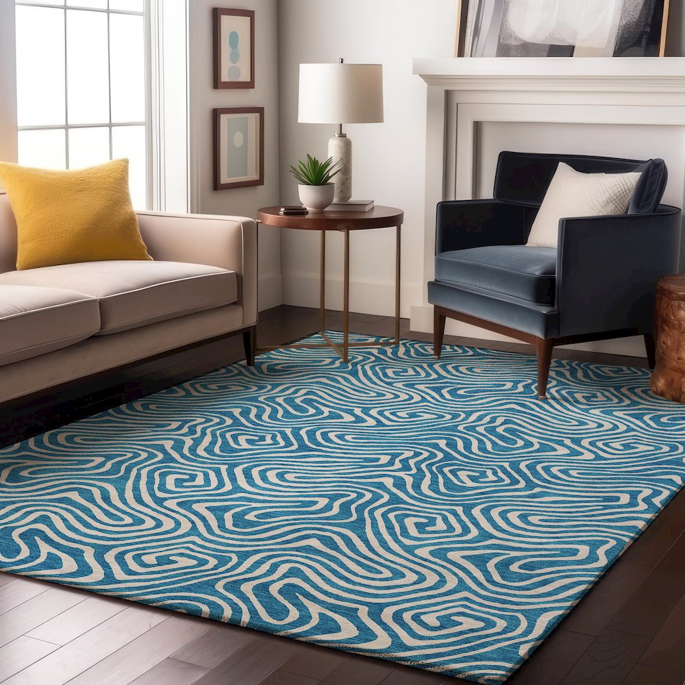 Premium Machine Washable Mayfield AMF1030 Teal 2'6" x 3'10" Rug. Picture 5
