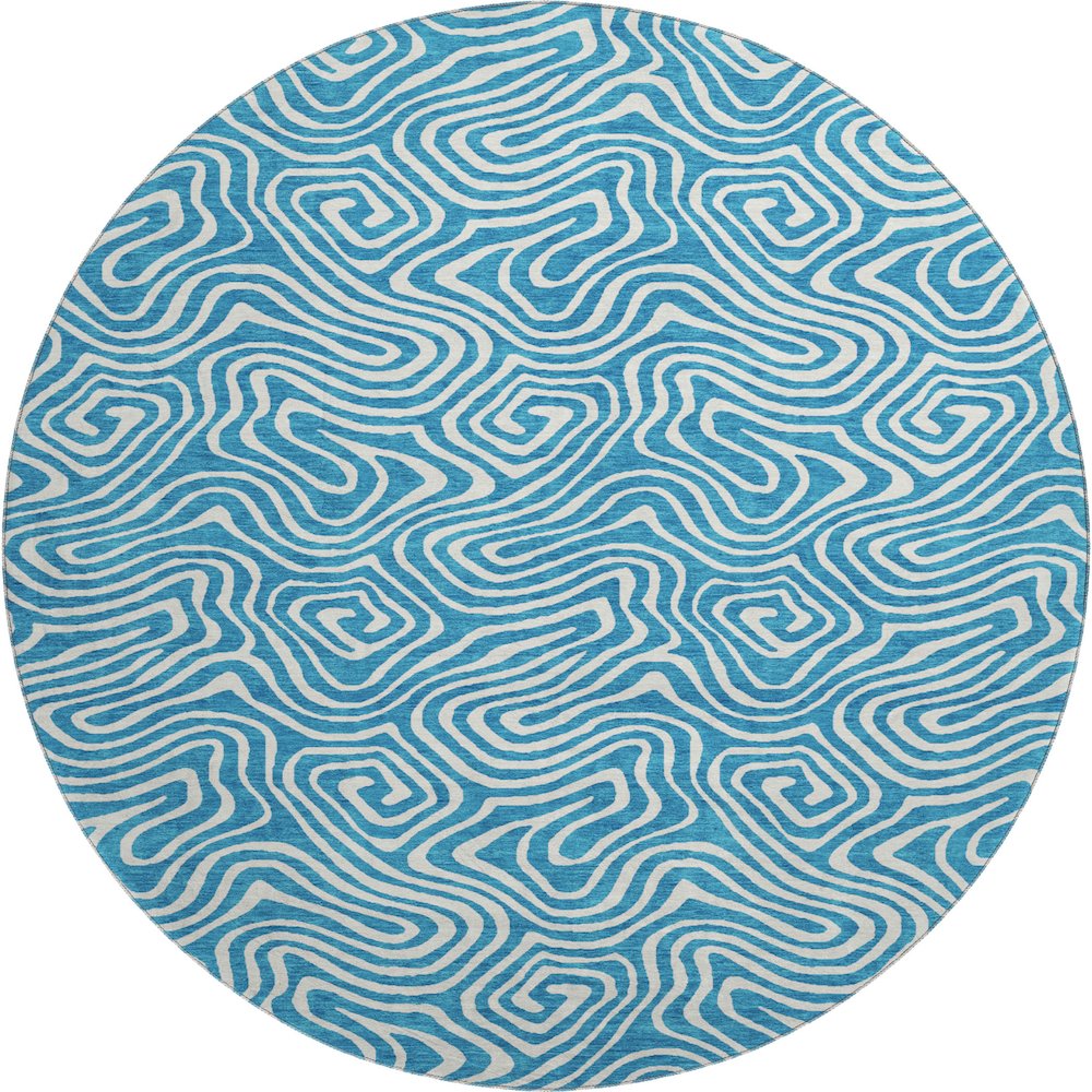 Premium Machine Washable Mayfield AMF1030 Teal 8' x 8' Round Rug. Picture 1