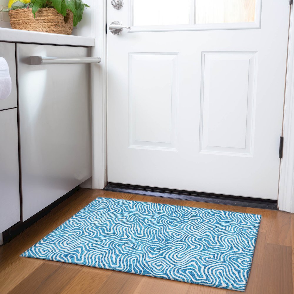 Premium Machine Washable Mayfield AMF1030 Teal 1'8" x 2'6" Rug. Picture 5