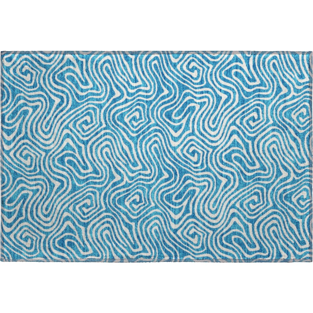 Premium Machine Washable Mayfield AMF1030 Teal 1'8" x 2'6" Rug. Picture 1