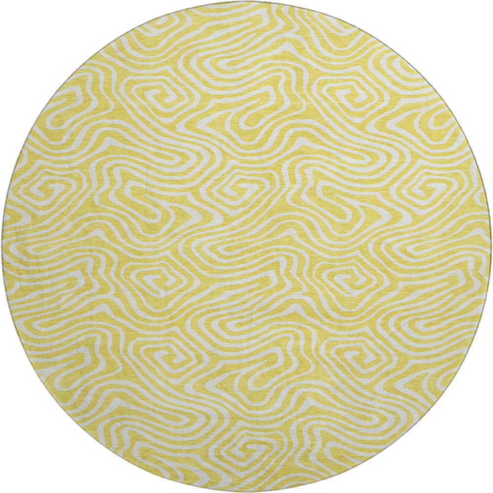 Premium Machine Washable Mayfield AMF1030 Yellow 8' x 8' Round Rug. Picture 1