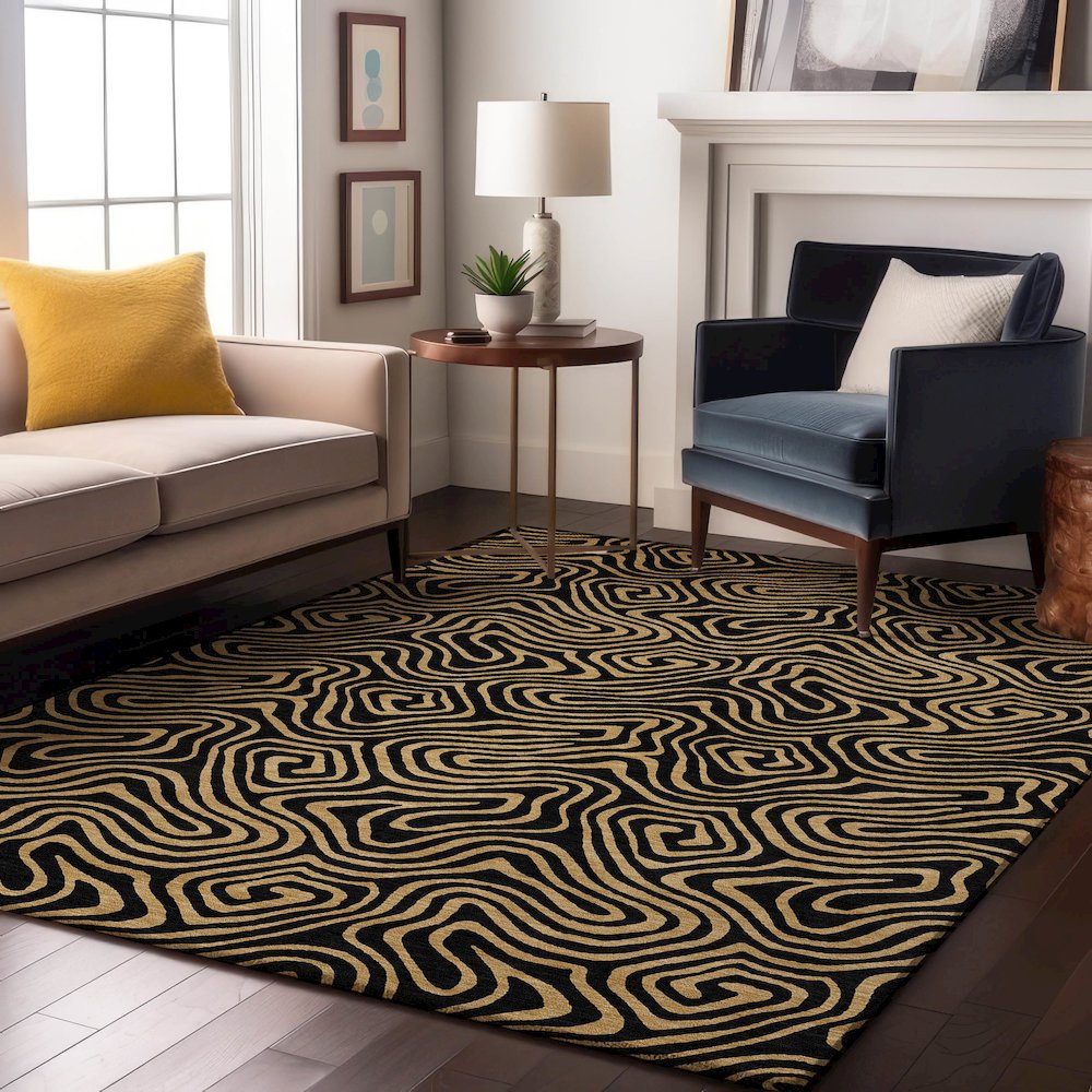 Premium Machine Washable Mayfield AMF1031 Black 2'6" x 3'10" Rug. Picture 5