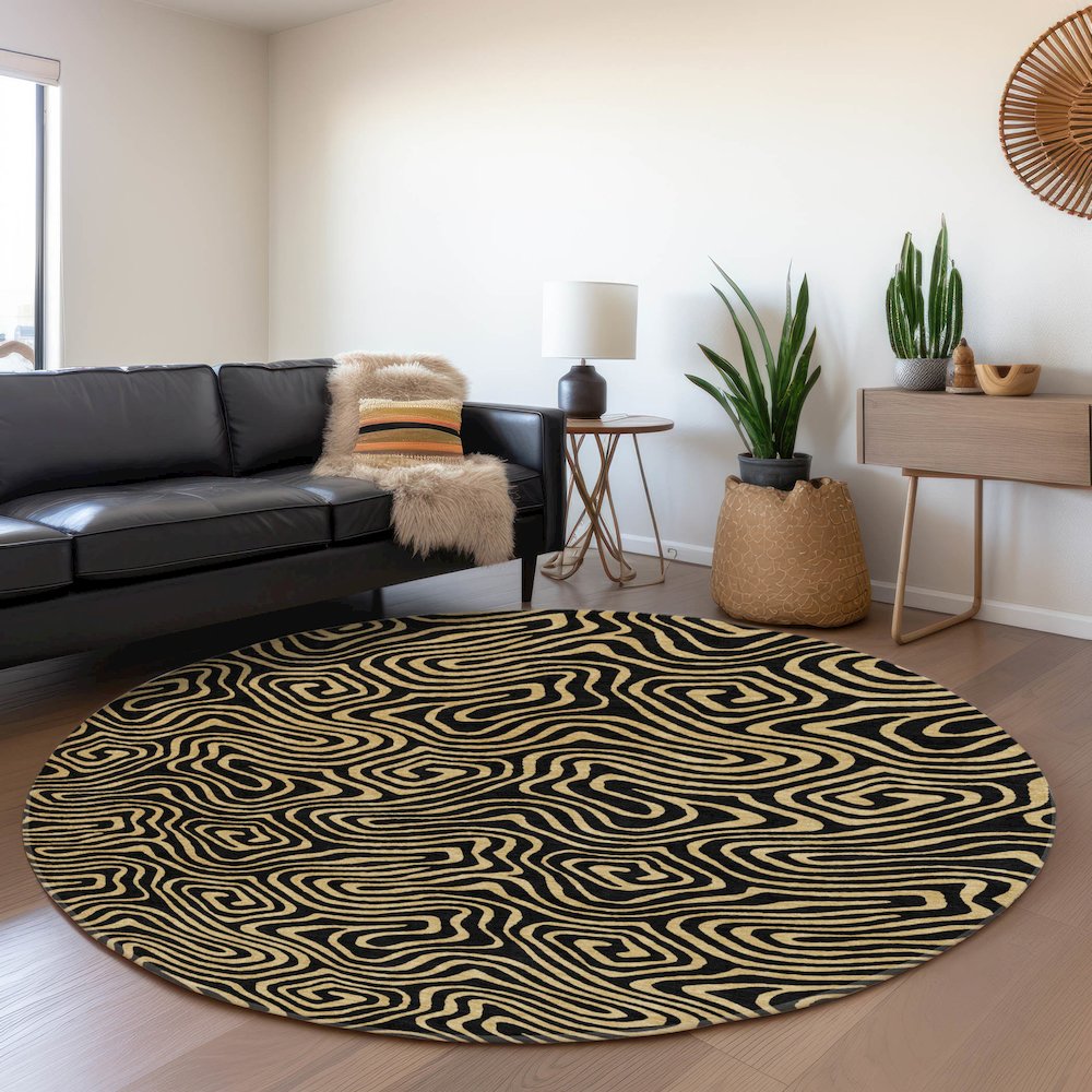 Premium Machine Washable Mayfield AMF1031 Black 8' x 8' Round Rug. Picture 5