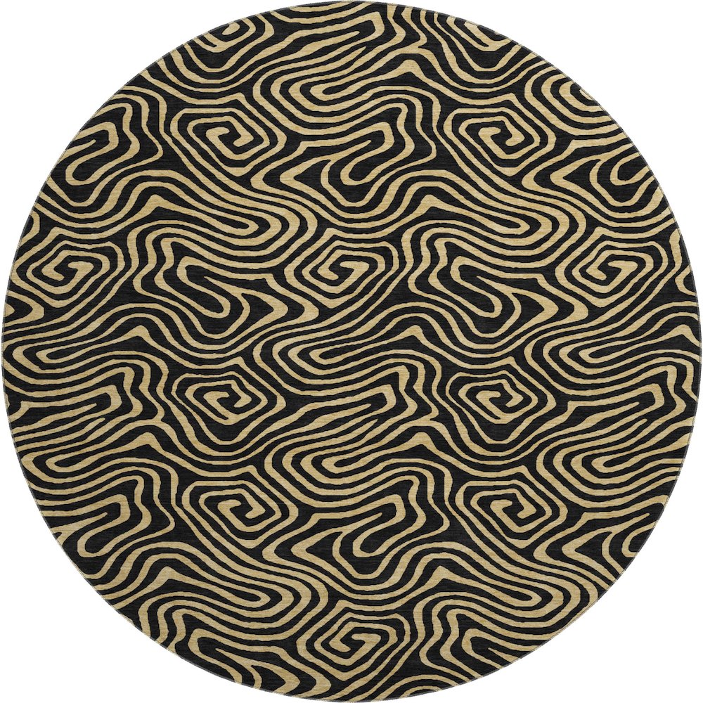 Premium Machine Washable Mayfield AMF1031 Black 8' x 8' Round Rug. Picture 1