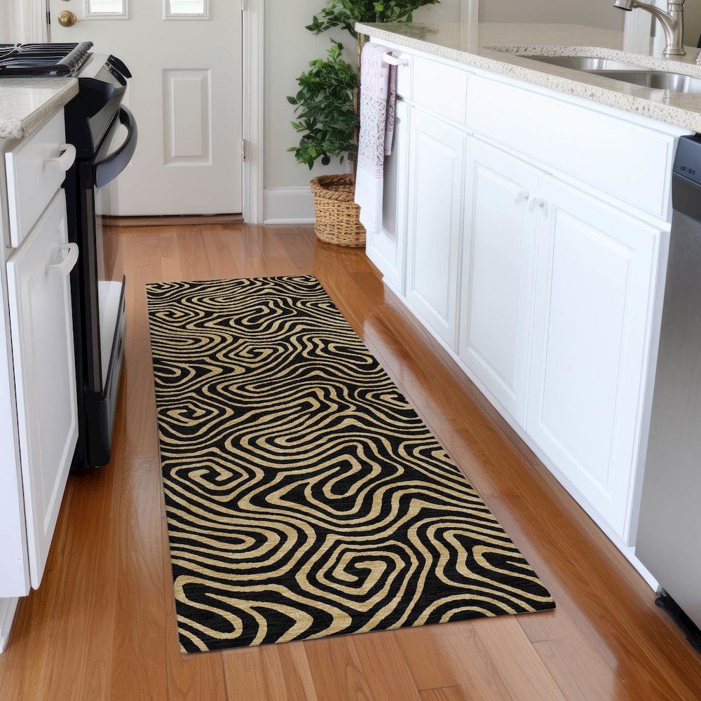 Premium Machine Washable Mayfield AMF1031 Black 2'3" x 7'6" Runner Rug. Picture 5
